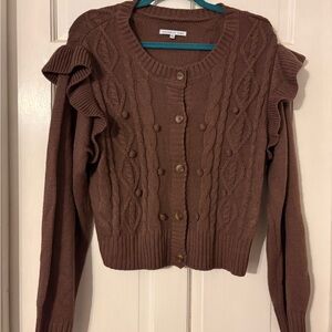 Celebrity Pink Brown Ruffle Cardigan